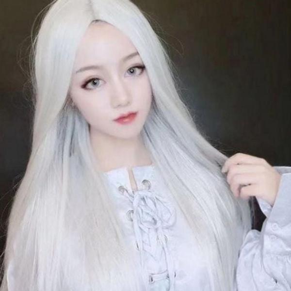 가발 여성 무대 생머리 촬영용 긴 백발 통가발