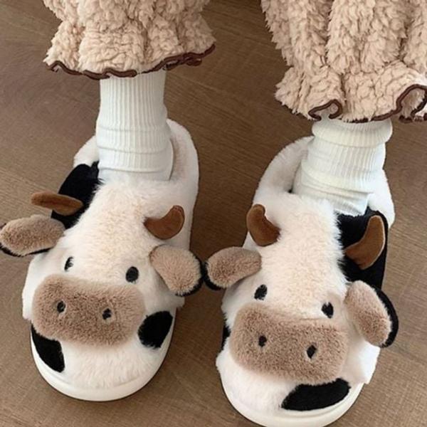푹신한 여성 실내화 거실화 얼룩소 따뜻한 슬리퍼 겨울 털