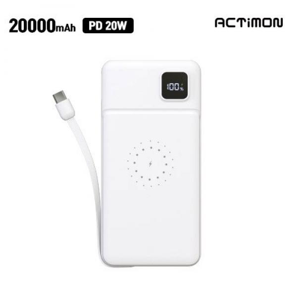 [액티몬] PD 20W 고속 무선 일체형 C타입 보조배터리 M-PWQ-PD20000-CPIN - 20000mAh