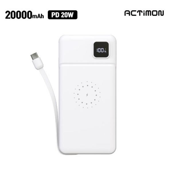 20000 보조배터리 액티몬 LCD PD 20W 20000mAh 무선 충전 보조배터리 CTC케이블 포함 M-PWQ-PD20000-CPIN