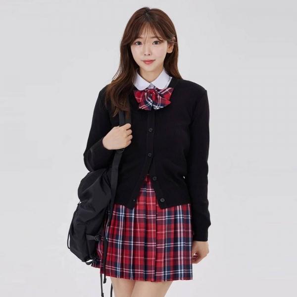 (대여) 레드체크 플 단추 스커트 리본타이 세트