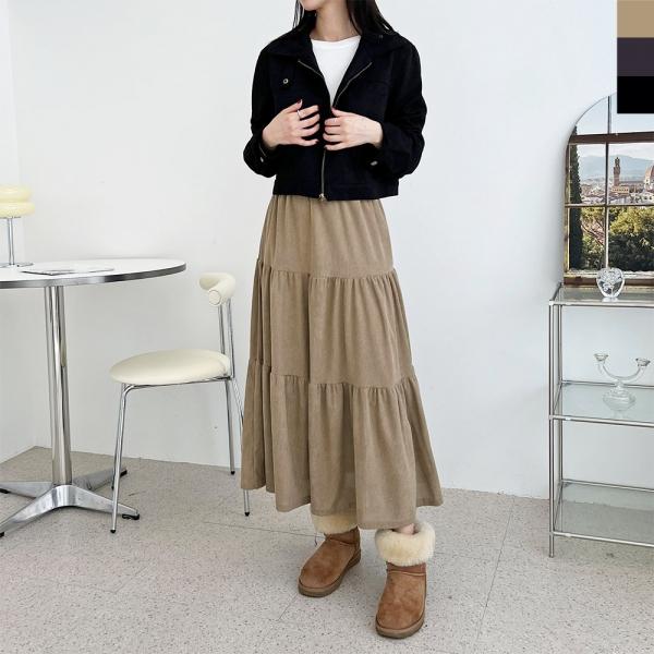 GAA FW1044W 골덴 캉캉 밴딩 플레어 롱스커트