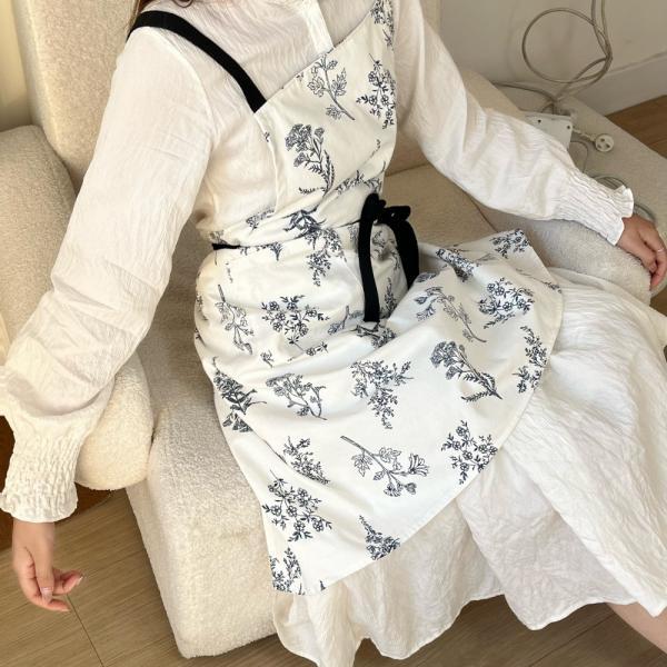 메르올린 클래식 플라워 코튼 앞치마 카페 바리스타 미용실 어린이집 네일샵 주방 에이프런 빅사이즈