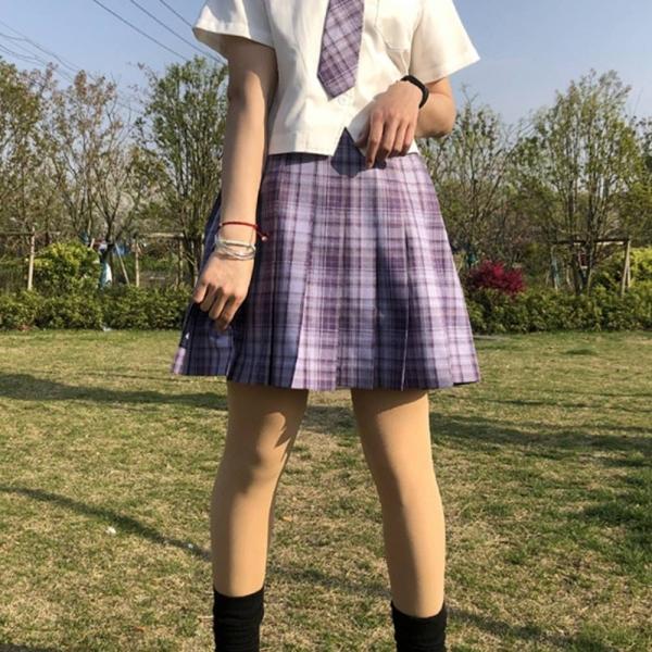 (대여) 그레이프퍼플 체크패턴 교복치마(기장선택)
