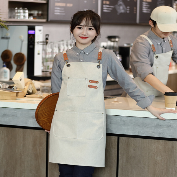 메르올린 아이보리 캔버스 방수 앞치마 카페 바리스타 미용실 어린이집 주방 에이프런 빅사이즈