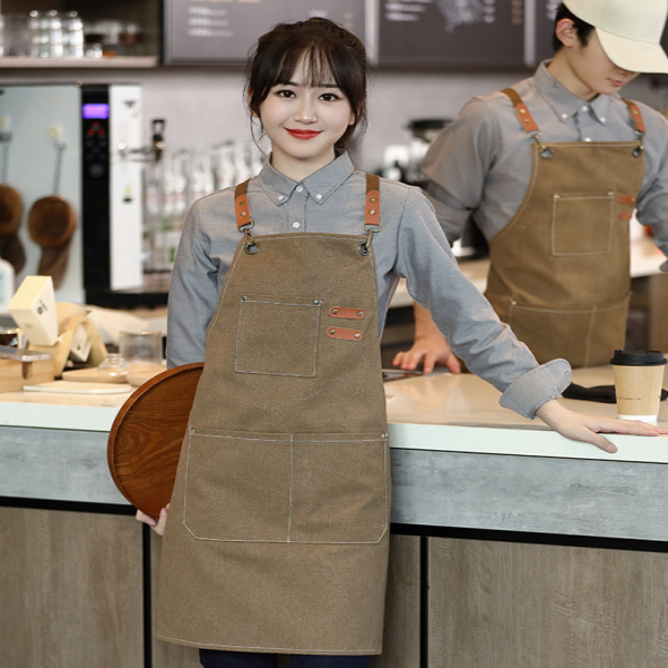 메르올린 베이지 캔버스 방수 앞치마 남여공용 카페 바리스타 미용실 어린이집 네일샵 주방 빅사이즈
