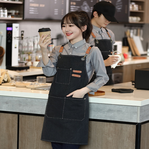 메르올린 블랙 캔버스 방수 앞치마 남여공용 카페 바리스타 미용실 어린이집 네일샵 주방 에이프런