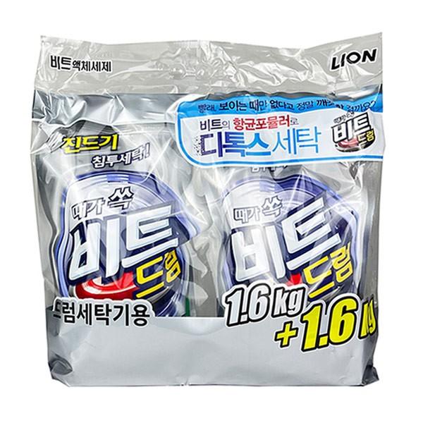 비트 액체세제 드럼 리필1.6KG x 2입 -TJ 비트 세제 빨래 액체세제 액체형세제 세탁 세탁기세제 드럼세탁기