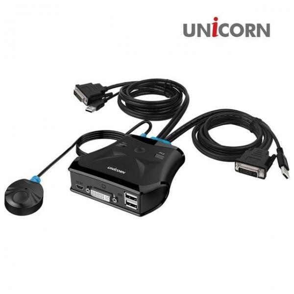 유니콘 2대1 DVI KVM 스위치 케이블연결형 KVM-200DVI