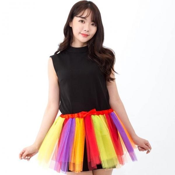 발레리나 무용 망사 치마 레인보우 파티 의상 소품