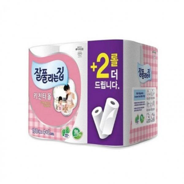 잘풀리는집 엠보싱 150매 키친타월 4+2롤 타올 업소용 대용량 주방 휴지 롤화장지
