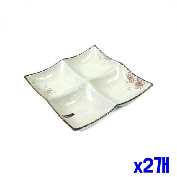플라워 디자인 나눔 4칸 접시 22cm x2개 주방식기