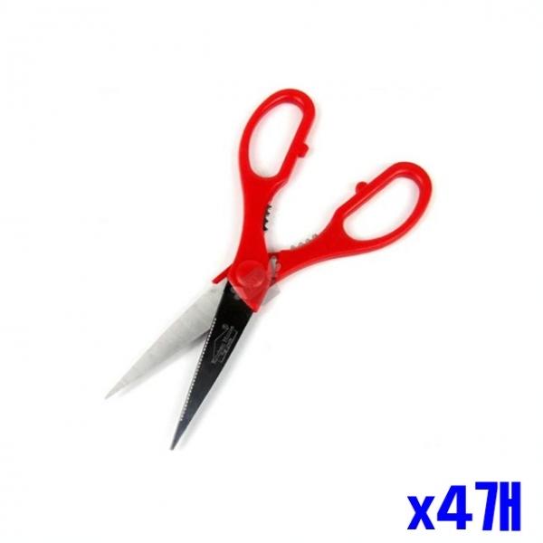 레드 주방용 가위 x4개 스텐가위 다목적가위 주방가위