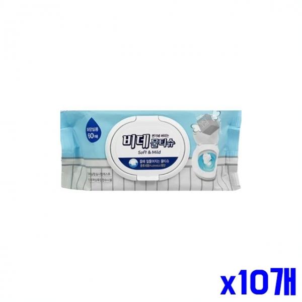 물에 잘 풀리는 비데 물티슈 60매 x10개 화장실물티슈