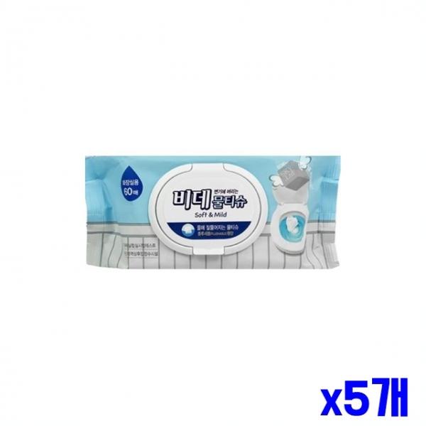 물에 잘 풀리는 비데 물티슈 60매 x5개 화장실물티슈