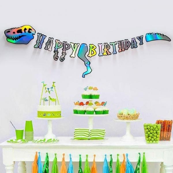 공룡 생일 파티 가랜드 홀로그램 장식 홈파티 이벤트