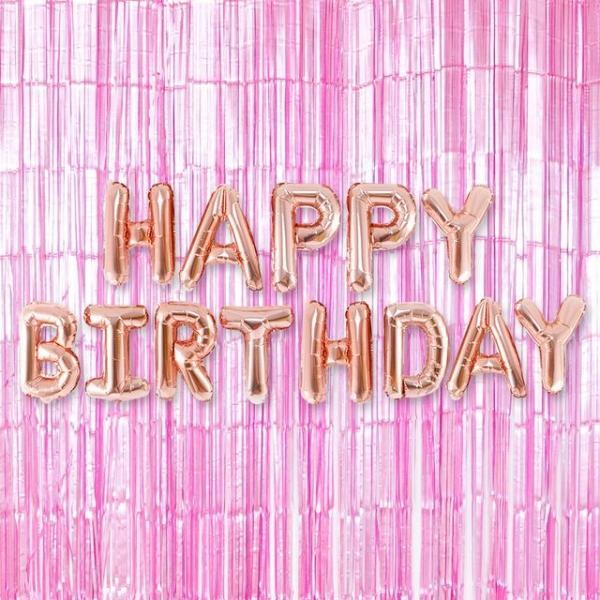 (은박풍선생일로즈골드+커튼메탈핑크세트) 파티 장식