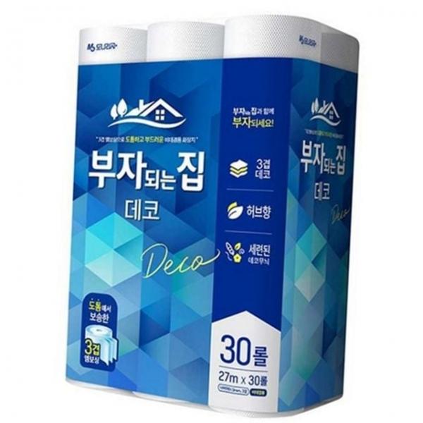 3겹 30롤 생활용품 화장지 두루마리화장지 롤화장지 무형광 부드러운