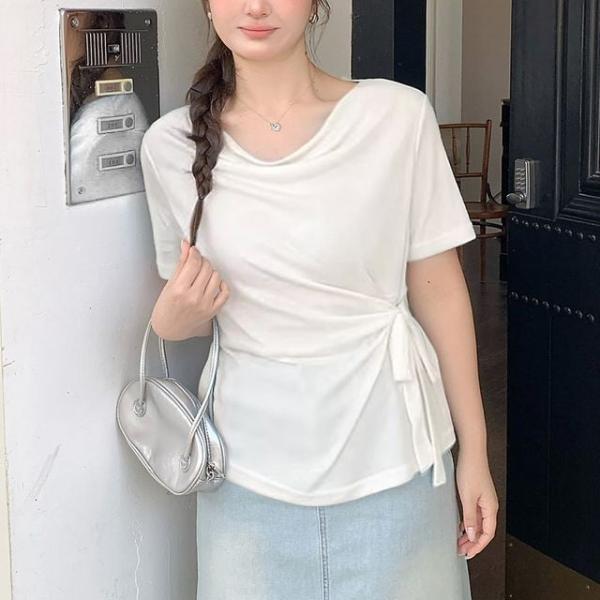 FLS-1007303 언발 스트랩 티셔츠 데일리 하객룩 반팔 ~2XL