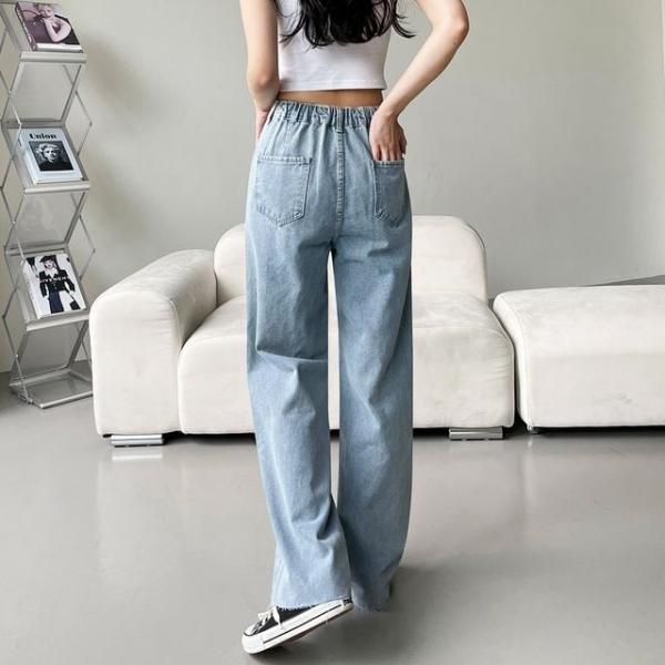 JB-1007298 여성 테스티 롱 뒷밴딩 와이드 청바지
