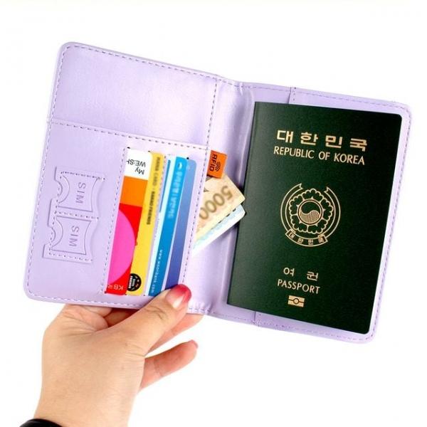 해킹방지 여행 여권커버 가죽 연보라색 여권 케이스 트레블월렛 연보라