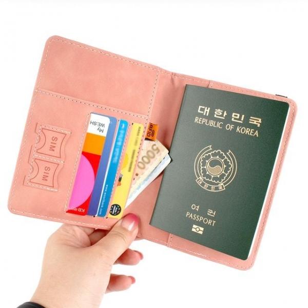 여권커버 여행 가죽 여권 케이스 살구색 트레블월렛