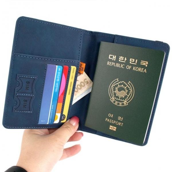 여행 해킹방지 진파랑 가죽 여권 케이스 트레블월렛 RFID차단
