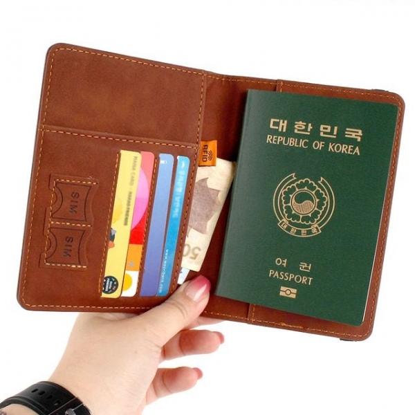 여행 가죽 케이스 여권 갈색커버 트레블월렛 갈색 여권커버