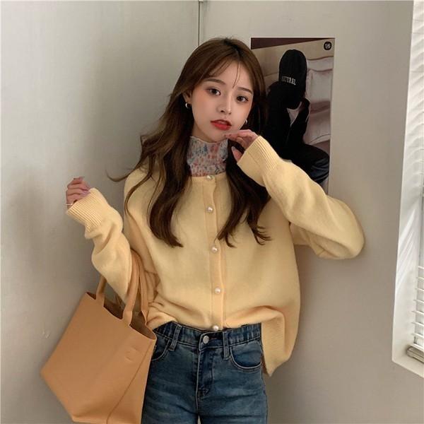 여성 데일리 가을 진주 부드러운 니트 가디건 LK-G009