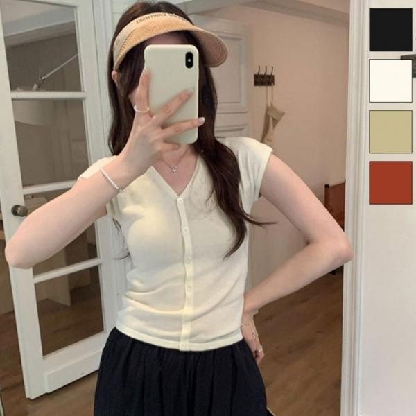 슬림핏 브이넥 여성 니트 탑 민소매 가디건 LED-50003