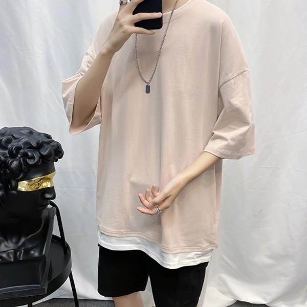 레이어드 무지티 5부 남자 반팔티 INSUM95