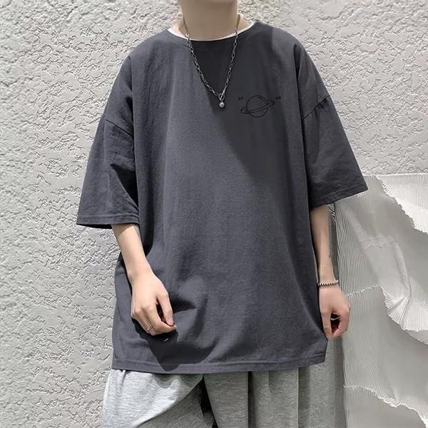 행성 프린팅 오버핏 심플 반팔 티셔츠 IS-TS51