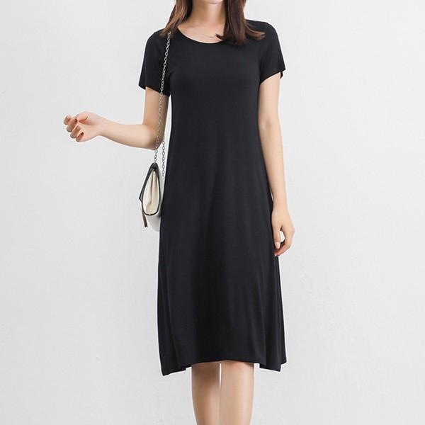 LKO520 심플 디자인 라운드넥 원피스 데일리 반팔