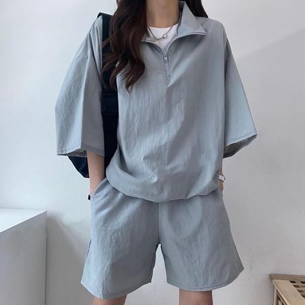 야외활동 LK-SS12 밴딩반바지 세트 반집업
