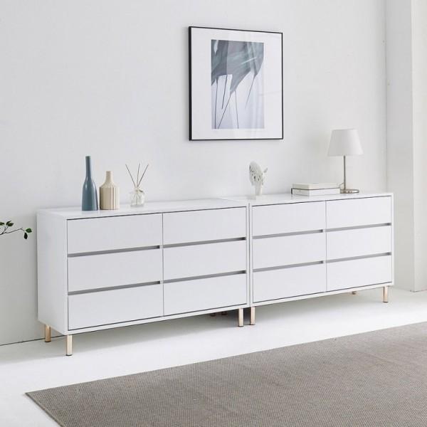 2400 거실장 3단 서랍수납장세트 B3069 가구산책 화이트