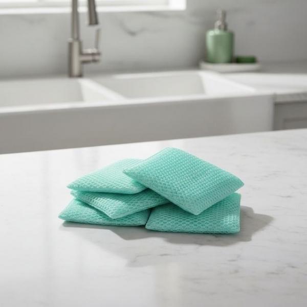 주방 그물망사수세미 5P 그린 거품 잘나는 아크릴 세척용 수세미