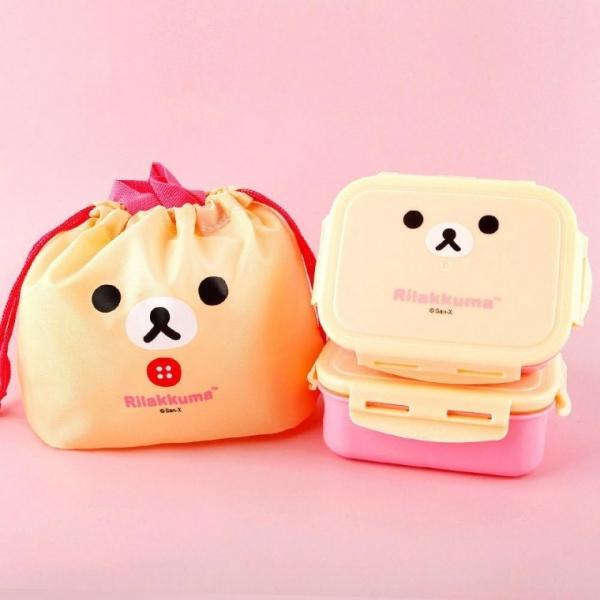 리락쿠마 뉴 사각밀폐 2단 도시락-핑크