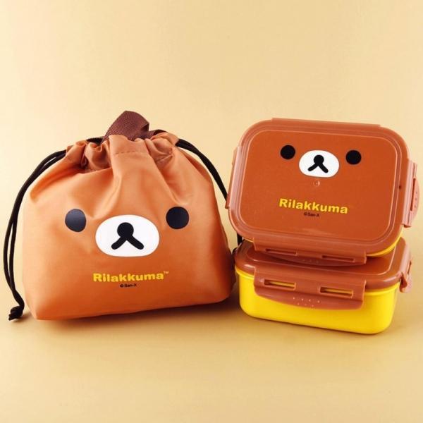 리락쿠마 뉴 사각밀폐 2단 도시락-브라운