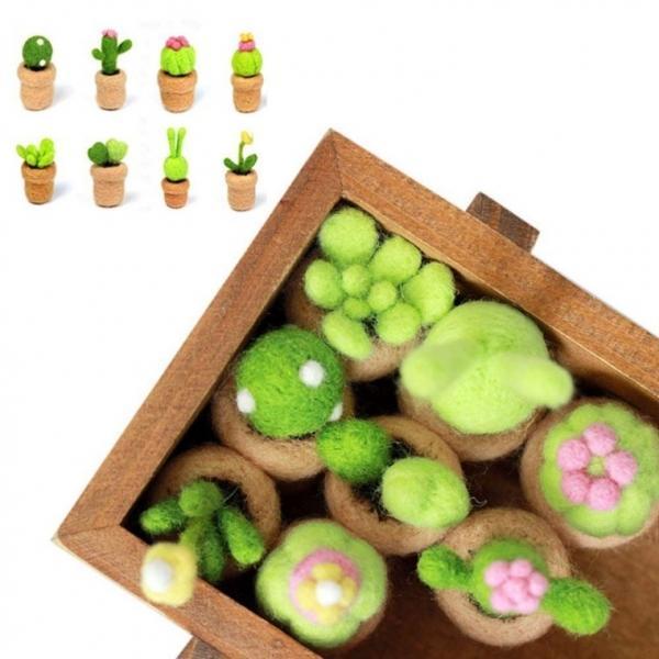 DIY 초보 양모 펠트 4개입 선인장 다육이 세트 니들 식물 인형 취미 생활 키트