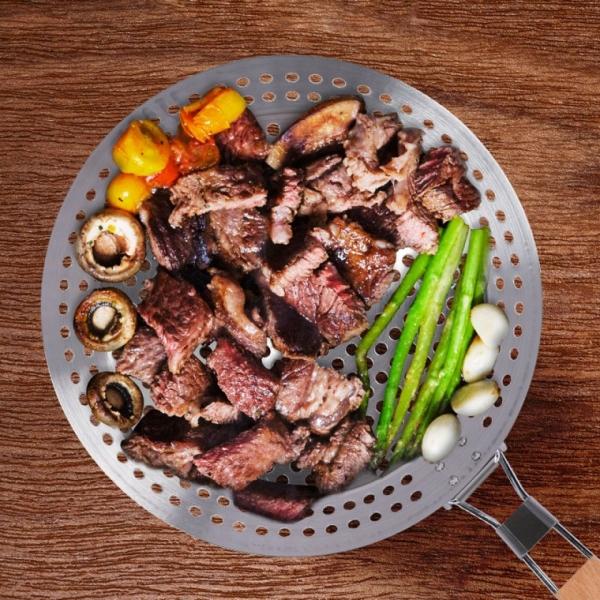 프리폼 타공 원형 사각 프라이팬  직화구이 BBQ 숯불 석쇠 손잡이 접이식 휴대용 타공팬