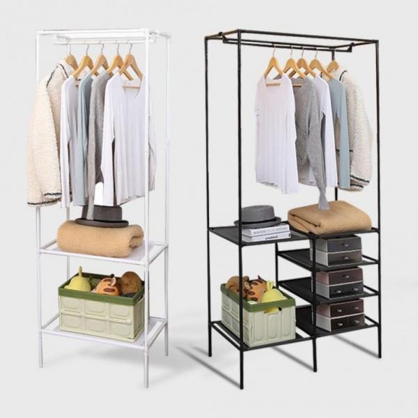 오픈형 선반 옷장 철제 다용도 스탠드 옷걸이 행거 시스템 2단 미니 드레스룸 고정식