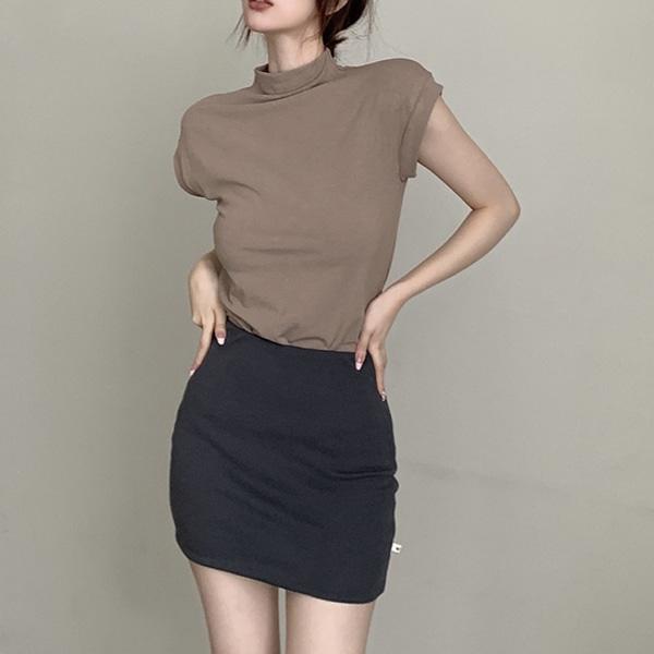 캐주얼 하프 터틀넥 캡소매 크롭 반팔 TDN-0055