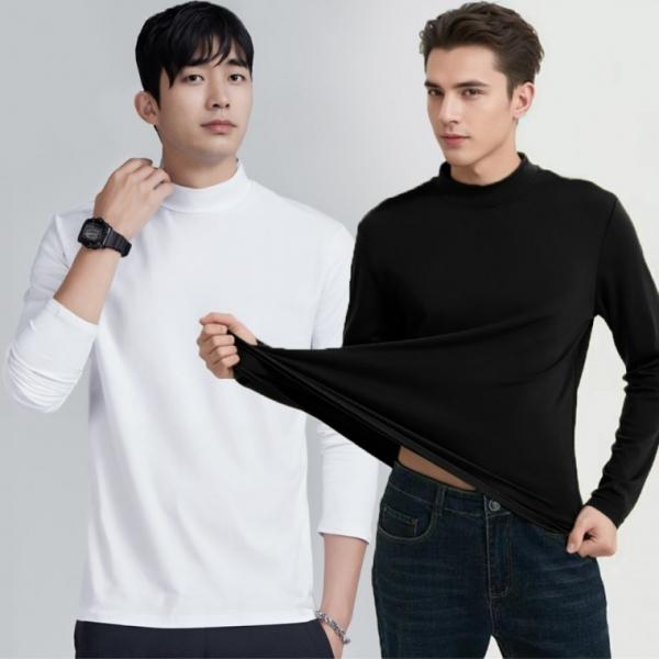 남자 가을 겨울 스판 반목티 무지 얇은 폴라티 레이어드티 반폴라 긴팔면티