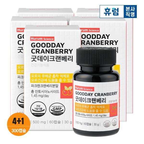[4+1개월]휴럼사이언스 굿데이 크랜베리 요로 건강 방광 건강 배뇨 관리 유산균 혼합분말