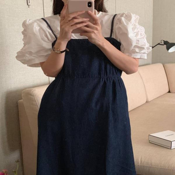 G125689_뷔스티에 서스펜더 청원피스 데님원피스