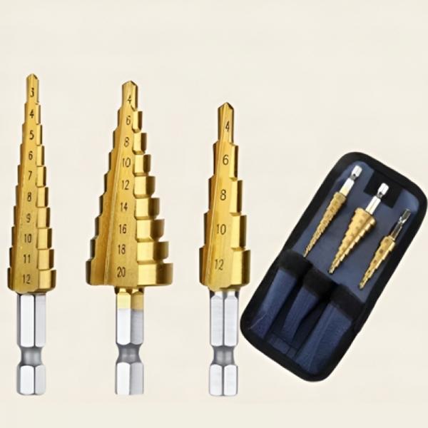스탭드릴 비트 세트 파우치 목공 기리 홀쏘 천공 드릴비트 확공 타공