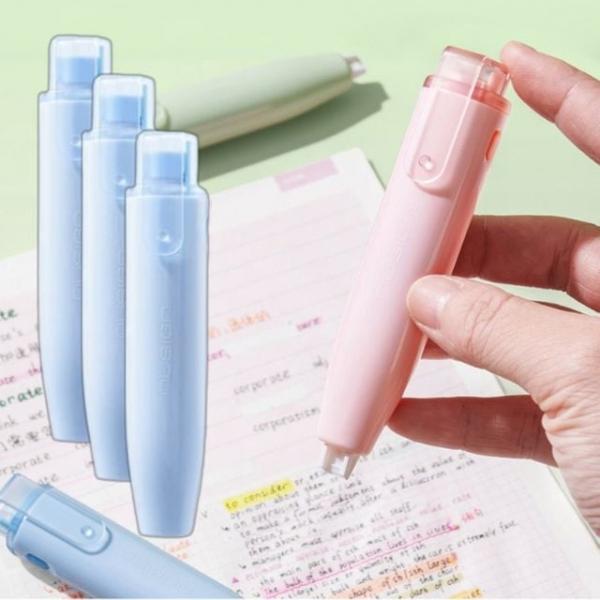 누사인 노크식 수정테이프 3P 저소음 필기 수정 지우개 학생 문구 용품