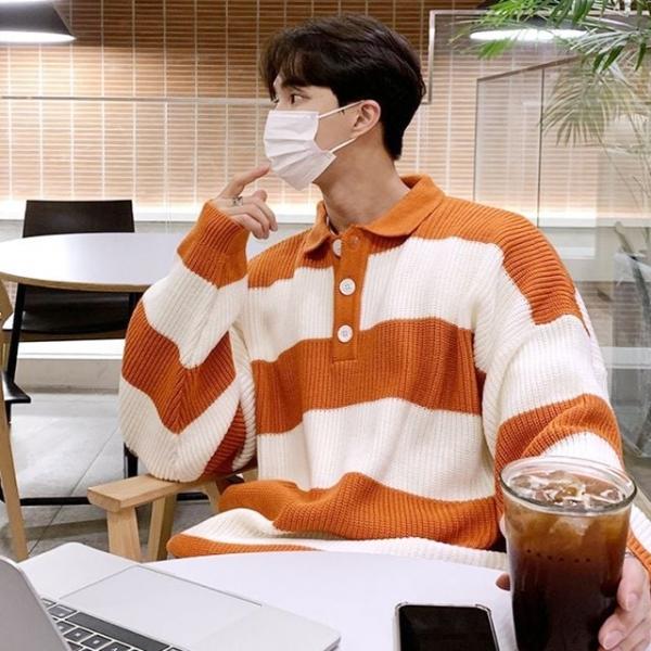 제필드 남자 스트라이프 니트 카라티 SD-251148