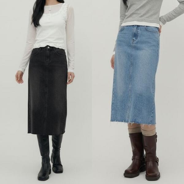 여성 뒷밴딩 워싱 데님 롱 스커트 JEB-1007222