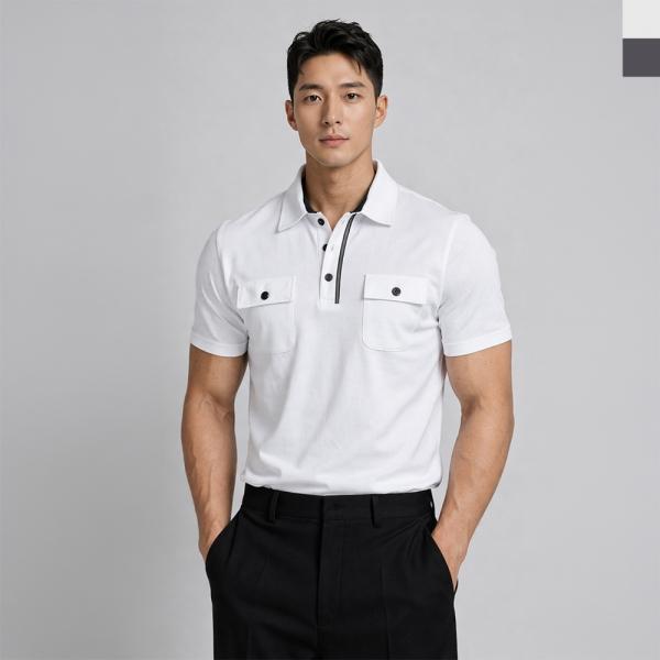 KAA 9005M 더블 포켓 반팔 카라 티셔츠